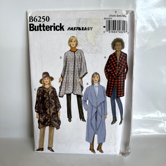 Butterick Sewing Shawl Collar Jacket Coat Poncho Snap Closure Wrap Pattern B6250 - Picture 2 of 5
